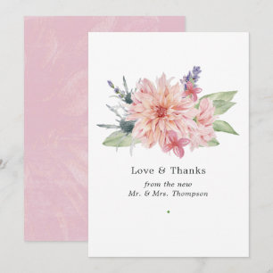 Pastel Blush Pink Dahlia Wedding Thank You Card
