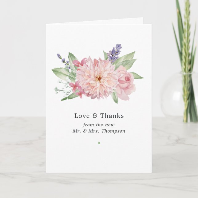 Pastel Blush Pink Dahlia Wedding Thank You Card (Front)