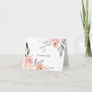 Pastel Blush Pink Floral Bat Mitzvah Thank You Car Card