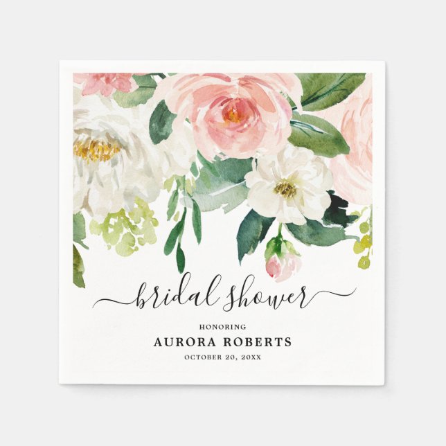 Pastel Blush Pink Floral Botanical Bridal Shower Napkin (Front)
