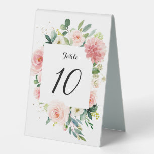 Pastel Blush Pink Floral Botanical Table Number