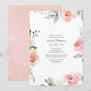 Pastel Blush Pink Floral Bridal Shower Invitation