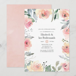 Pastel Blush Pink Floral Bridesmaids Luncheon Invitation
