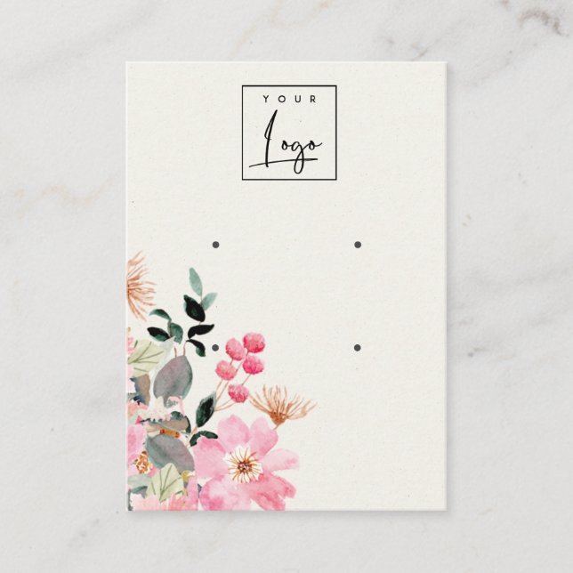 Pastel Blush Pink Floral Bunch 2 Earring Display Business Card (Front)