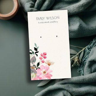 Pastel Blush Pink Floral Bunch Earring Display Business Card