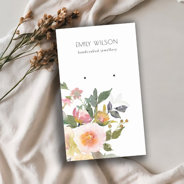 Pastel Blush Pink Floral Bunch Earring Display Business Card (Creator Uploaded)