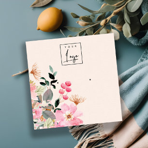 Pastel Blush Pink Floral Bunch Earring Display Square Business Card