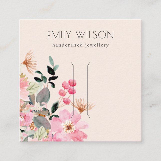 Pastel Blush Pink Floral Bunch Hair Clip Display Square Business Card (Front)