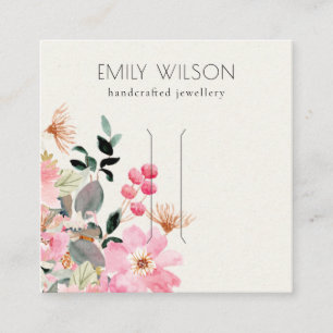 Pastel Blush Pink Floral Bunch Hair Clip Display Square Business Card