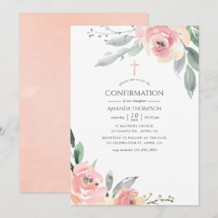 Pastel Blush Pink Floral Confirmation Invitation