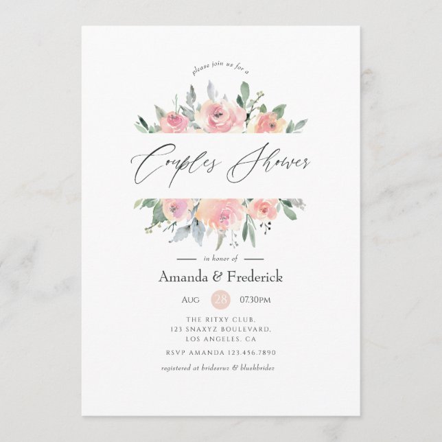 Pastel Blush Pink Floral Couples Shower Invitation (Front)