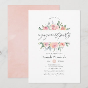 Pastel Blush Pink Floral Engagement Party Invitation