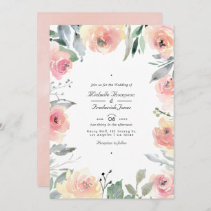 Pastel Blush Pink Floral QR Code RSVP Wedding Invitation