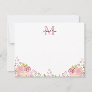 Pastel Blush Pink Floral Roses Script Monogram Card