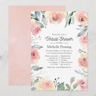 Pastel Blush Pink Floral Virtual Shower Invitation