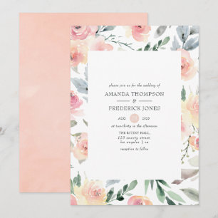 Pastel Blush Pink Floral Wedding Invitation