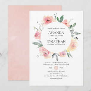 Pastel Blush Pink Floral Wedding Invitation