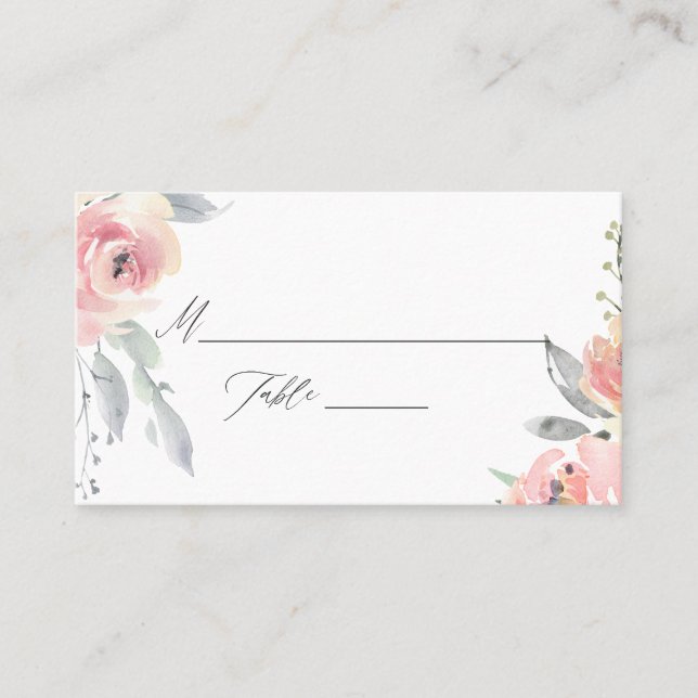Pastel Blush Pink Floral Wedding Place Card (Front)