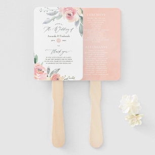 Pastel Blush Pink Floral Wedding Program Hand Fan
