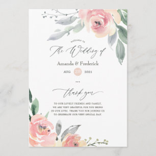 Pastel Blush Pink Floral Wedding Programme