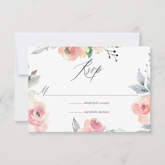 Pastel Blush Pink Floral Wedding RSVP Card (Front)