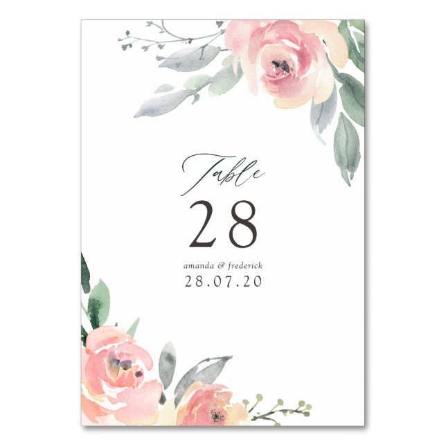 Pastel Blush Pink Floral Wedding Table Number (Front)