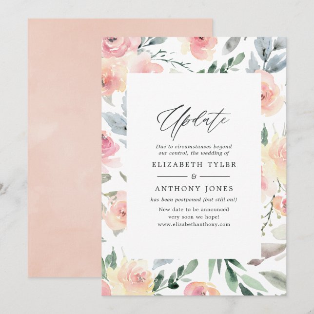 Pastel Blush Pink Floral Wedding Update Invitation (Front/Back)