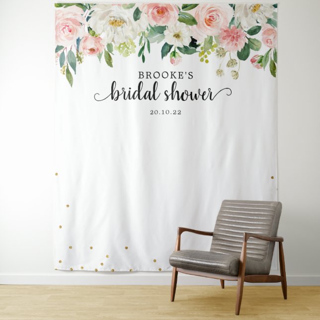 Pastel Blush Pink FloralBridal shower Photo Tapestry (In Situ)