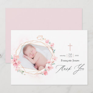 Pastel Blush Pink Geometric Floral Holy Communion Thank You Card