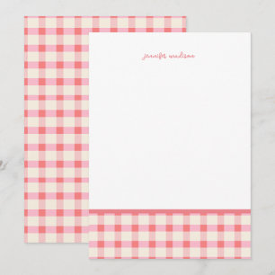 Pastel Blush Pink Gingham Plaid Check Note Card