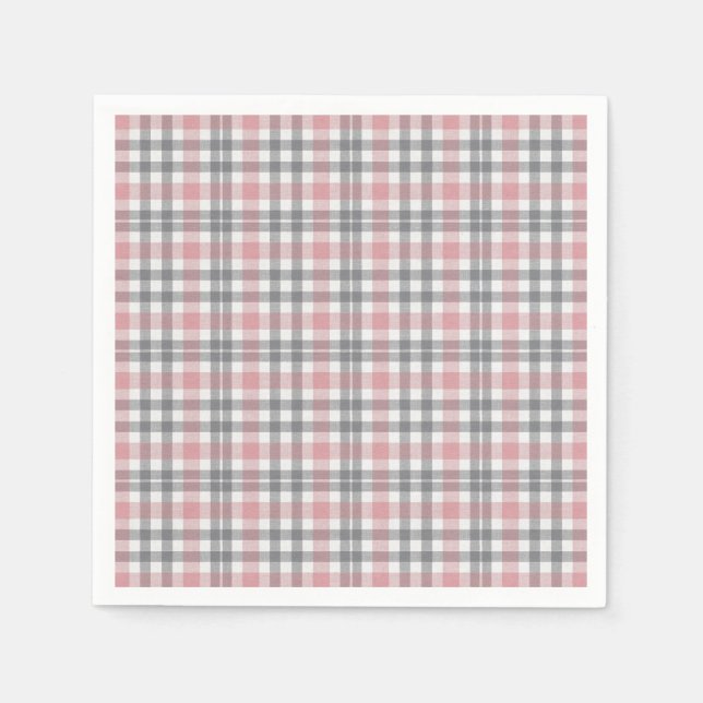 Pastel Blush Pink Gray White Plaid Pattern Napkin (Front)
