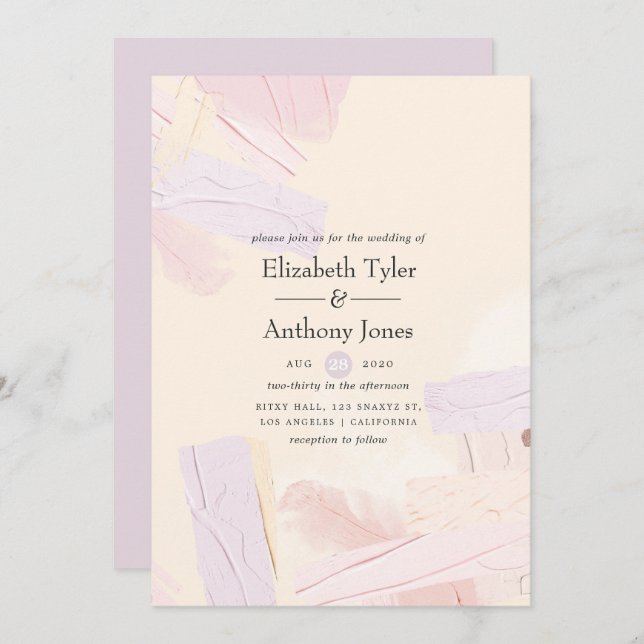 Pastel Blush Pink & Lavender Paint Splash Wedding Invitation (Front/Back)