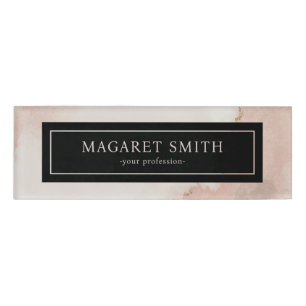 Pastel Blush Pink n Gold Female Employee Staff Name Tag