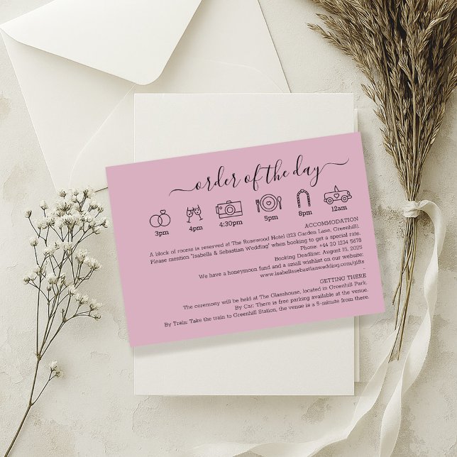 Pastel Blush Pink Wedding Details Order Of The Day Enclosure Card (Creator Uploaded)