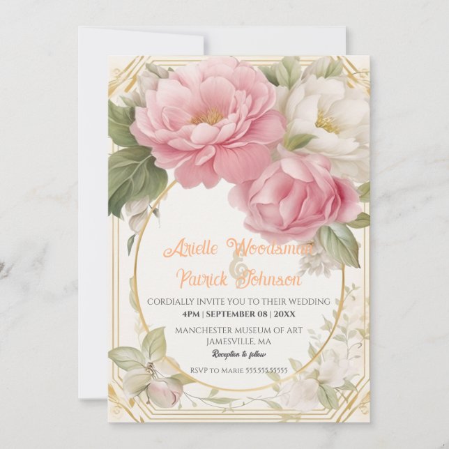 Pastel Blush Pink White Peony Wedding Circle Frame Invitation (Front)