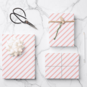 Pastel Blush Pink White Stripes Wrapping Paper Sheet