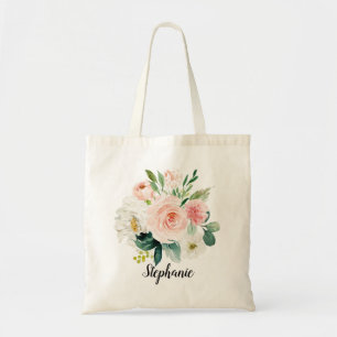 Pastel Blush Pretty Pink Floral Botanical Wedding Tote Bag