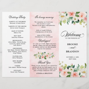 Pastel Blush Pretty Pink Floral Wedding Program