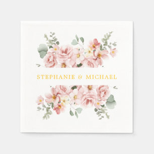 Pastel Blush Rose Floral Botanical Wedding  Napkin