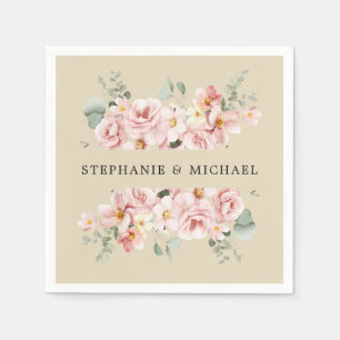 Pastel Blush Rose Floral Botanical Wedding Napkin