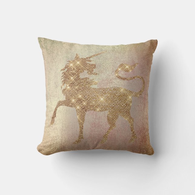 Pastel Blush Rose Gold Unicorn  Painting Copper Cushion (Front)