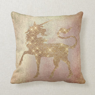 Pastel Blush Rose Gold Unicorn  Painting Copper Cushion