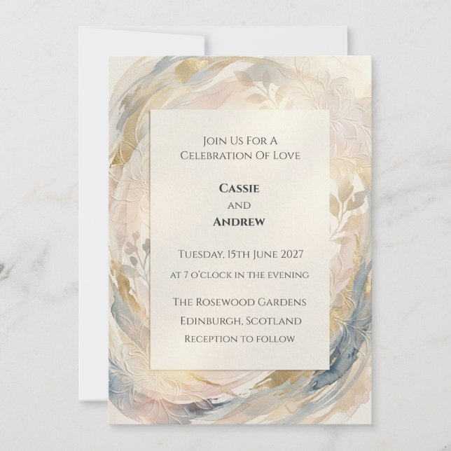 Pastel Blush Sage Floral Wedding Invitation (Front)