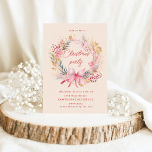 Pastel Blush Wreath Christmas Party Invitation