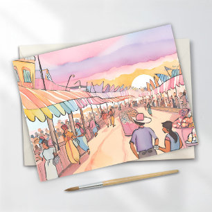 Pastel Boardwalk   Watercolor Ocean Pier Postcard
