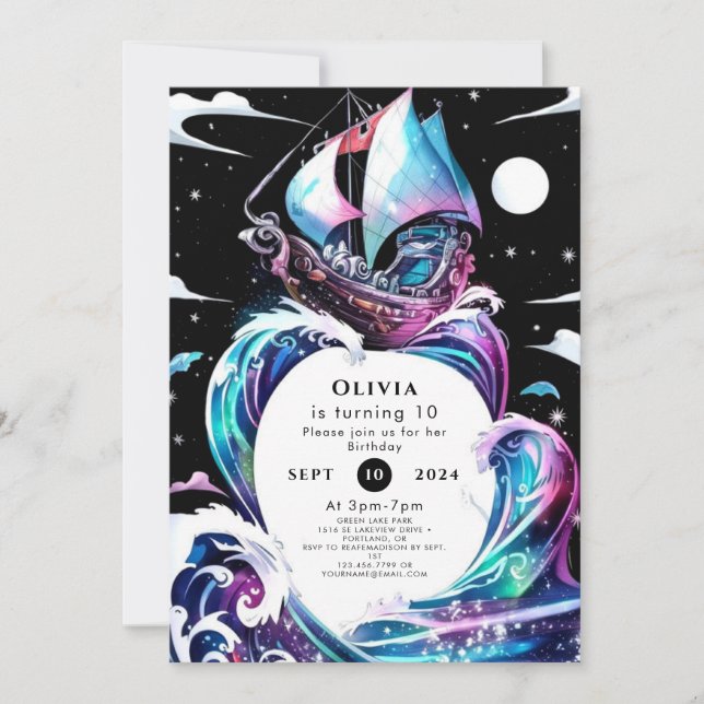 Pastel Boat Adventure Pirate Birthday Invitation (Front)