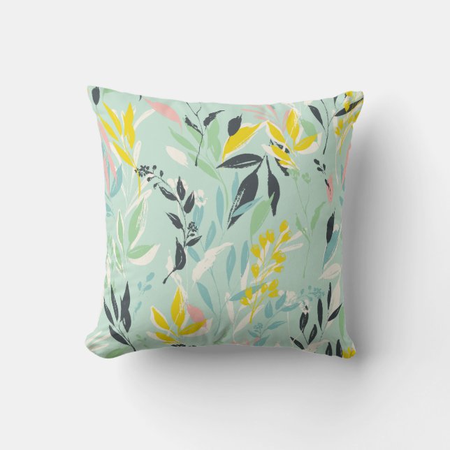 Pastel Bohemian Foliage Pattern Cushion (Front)