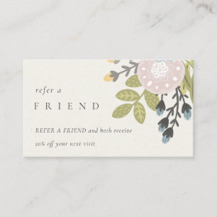 Pastel Boho Blush Blue Green Floral Refer A Friend Business Card