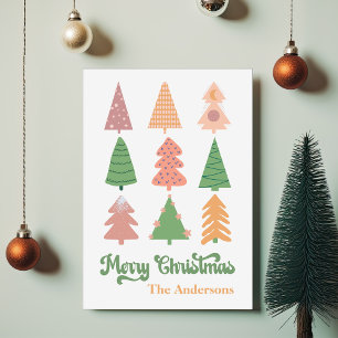Pastel BOHO Cute Trees Merry Christmas Holiday Card
