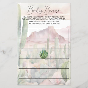 Pastel Boho Desert Cactus Baby Shower Bingo Game